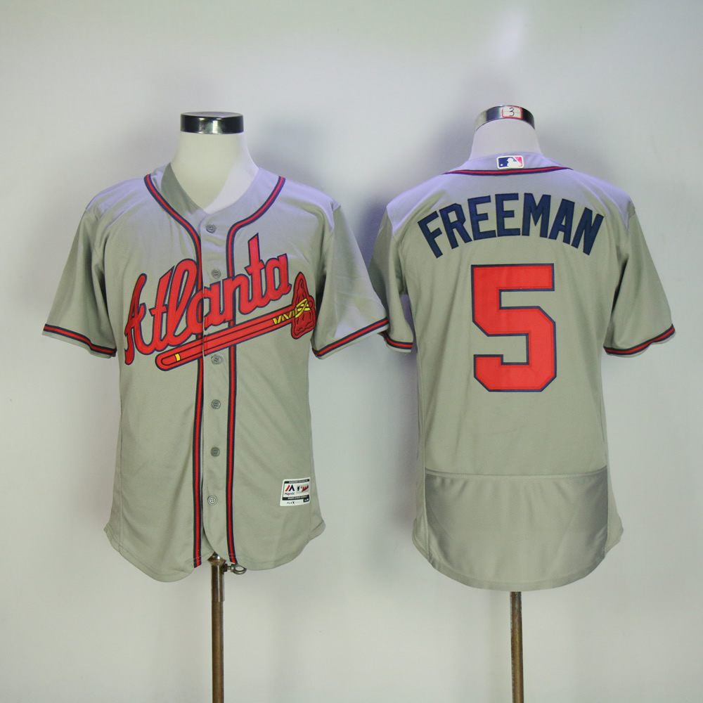 Men Atlanta Braves 5 Freeman Grey Elite MLB Jerseys